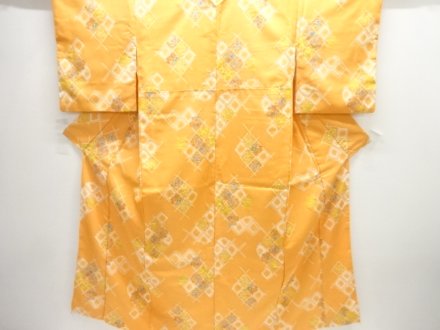 JAPANESE KIMONO / KOMON / SILK / DIAGONAL GRID & FLOWERS & TREASURES